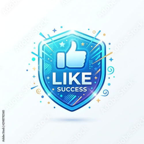 Digital Like Success Badge with Shield Design.