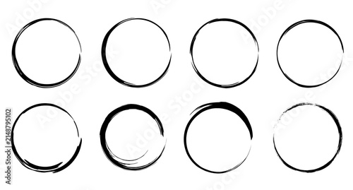 Minimal black and white hand drawn circle frame collection with artistic brush stroke ring variations