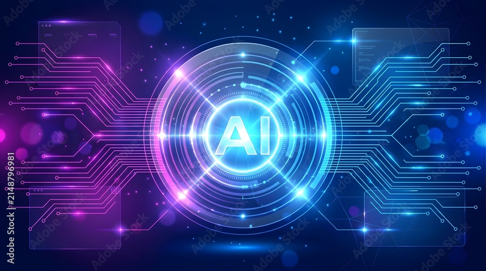 Obraz premium Glowing Artificial Intelligence Interface with Futuristic Digital Circuit Technology