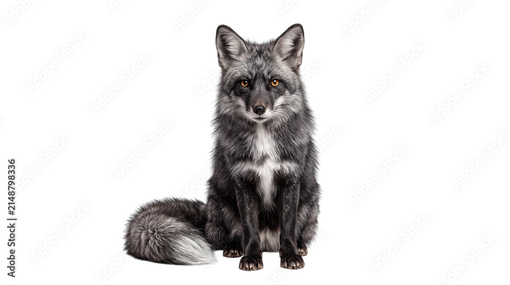 Naklejka premium Silver fox sitting and looking png isolated on transparent background
