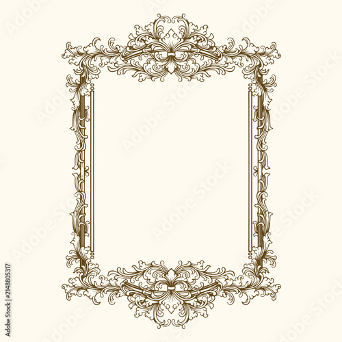 decorative vintage baroque frame with floral ornament engraving illustration art