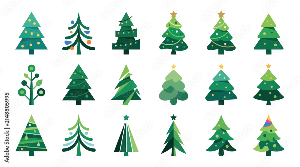 Obraz premium Christmas trees display a diverse collection of artistic styles and decorative elements arranged in a neat grid formation.