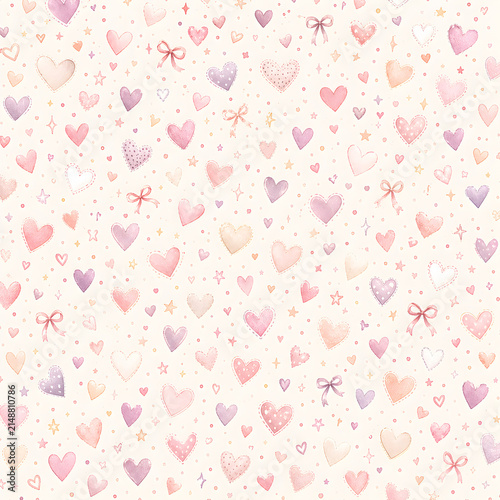 Watercolor Seamless Pattern Pastel Baby Girl Nursery Scrapbook Digital Papers with Hearts  Designs