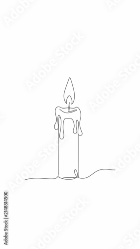 A single continuous line traces the graceful shape of a burning wax light flame, creating a meditative artistic expression that signifies warmth, hope, and peace within a peaceful spiritual