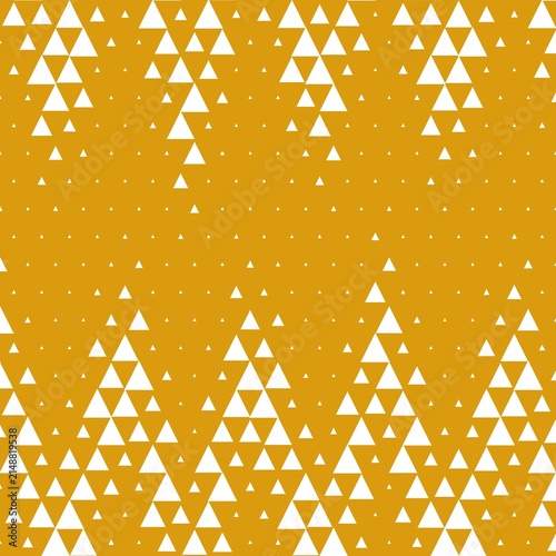 Fotografie A geometric halftone pattern of white triangles on a mustard yellow background, creating a zig-zag gradient effect with varying triangle sizes