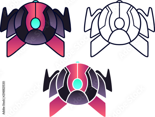 FUTURISTIC SCI-FI MECHANICAL BALL DESIGN, CYBER SPACESHIP CAPSULE ICON, VECTOR ILLUSTRATION ON WHITE BACKGROUND