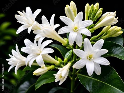 Fragrant white Tuberose flowers in garden setting