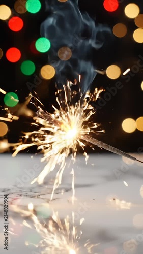 Sparkler Burning Brightly With Festive Bokeh Lights Background