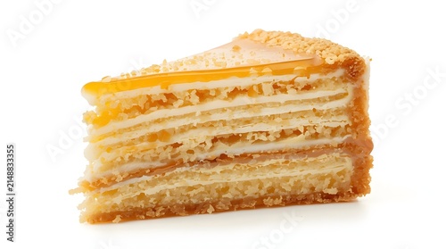 Studio Shot Caramel Layered Sponge Cake Slice Food Dessert