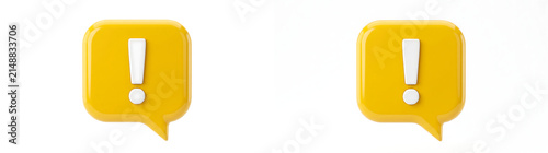 Fotografie Glossy yellow speech bubble icon with exclamation mark for alert and warning not
