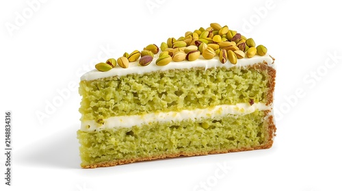 Studio Shot Pistachio Cake Slice Dessert Food Concept