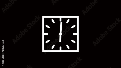 Simple clock icon with moving arrows in 12 hour loop. Stopwatch animation.