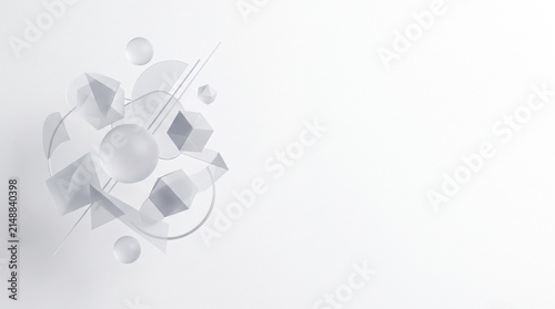 Abstract White 3D Geometric Shapes Composition with Copy Space Banner