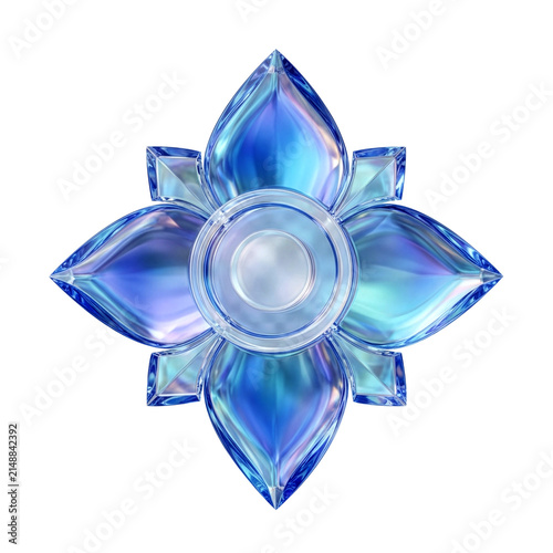 Lay Thai blue crystal flower with pearl center-elegant fantasy glass floral design.