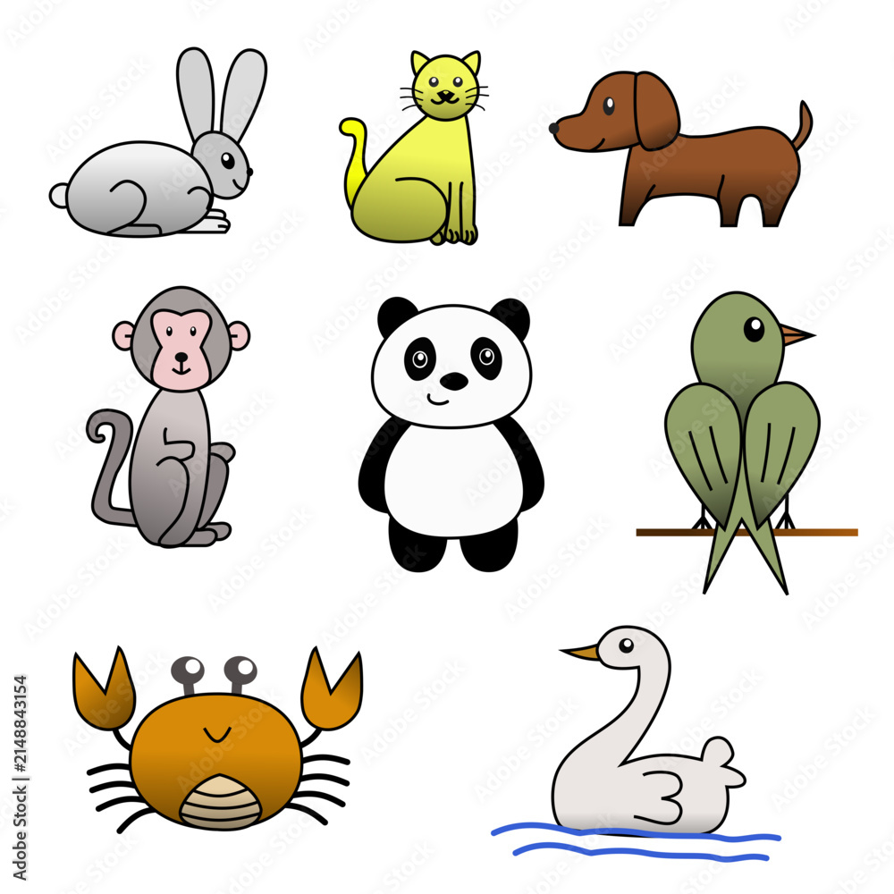 Naklejka premium Set of cute cartoon animal illustrations vector icon bundle