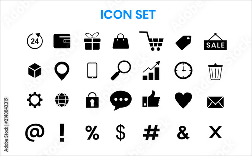 Universal Shopping and Business Icon Set Collection for Ecommerce Interface UI Symbol Pack Design Vector Illustration