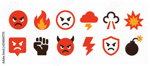 Fotografía Collection Of Emotive Anger And Danger Symbol Icons.