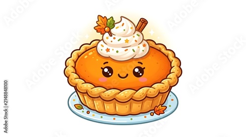Cute Kawaii Pumpkin Pie Sticker Clipart with Whipped Cream and Cinnamon
