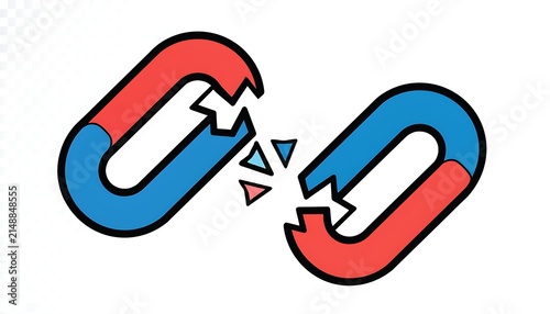 Interlocked Red and Blue Paperclips on White Background.