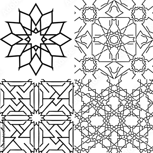 Intricate black and white floral geometric pattern design.