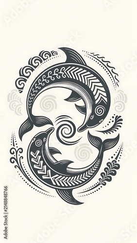Intricate black and white floral tattoo design illustration.