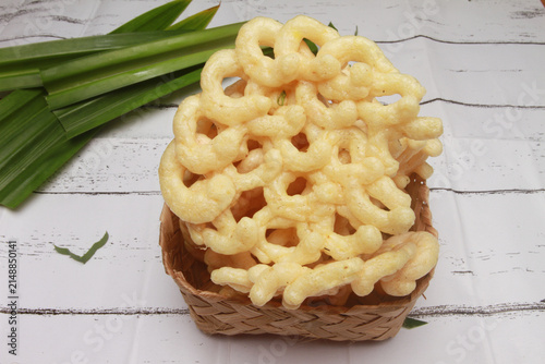 yellow crackers on wooden table
