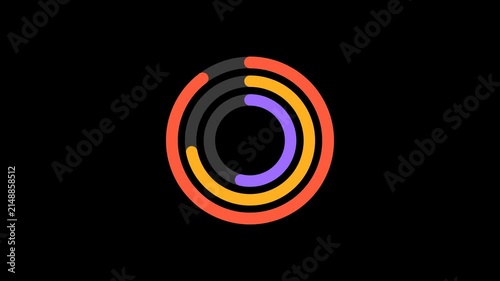 Concentric Triple Progress Rings Goal Gauge Filling in Coral Amber and Violet on Black Background 4K Luma Key Overlay