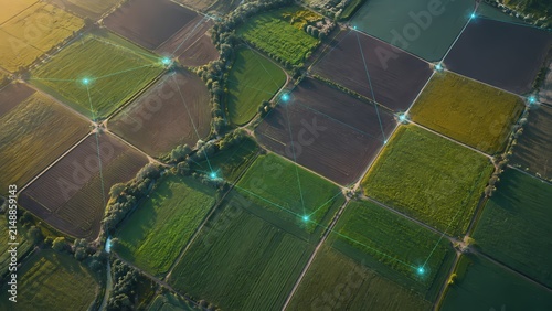 Aerial Farmland Grid with Sensor Network and Copy Space