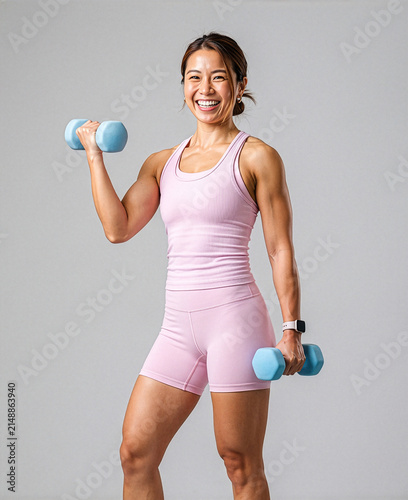 Woman Exercising with Dumbbells in Studio