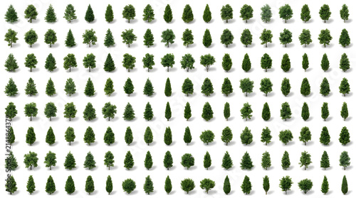 Set of various green tree silhouettes isolated on white background for landscape architecture design