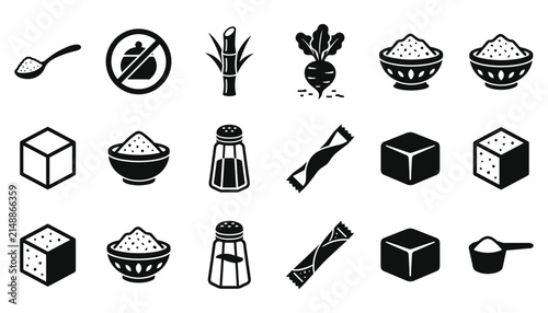 Bild auf Leinwand Sugar Production and Sweetener Alternatives Vector Icon Set Featuring Sugar Cube