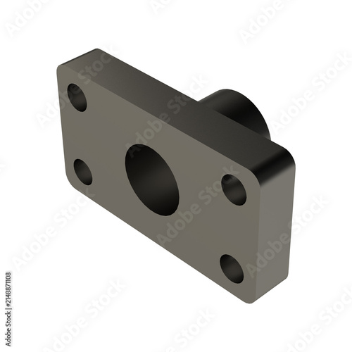 3D Metal Flange Mounting Bracket with Cylindrical Sleeve and Four Bolt Holes