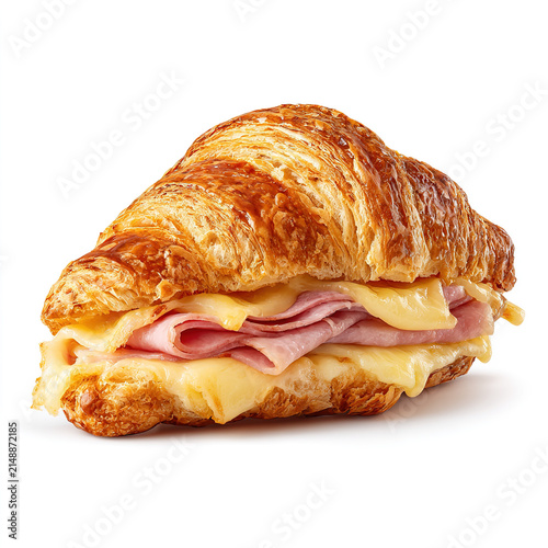 Golden flaky croissant pastry with intricate layered texture, perfectly baked and isolated on transparent background for bakery menus