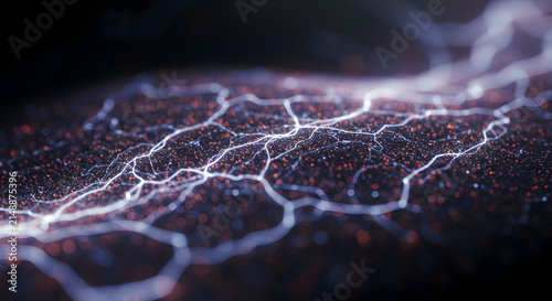Abstract Electrical Energy Flowing Through Neural Network for Technology and Science Background