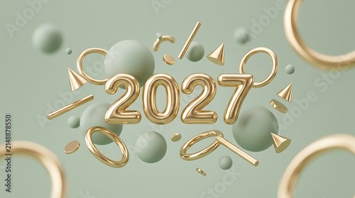 Shiny gold 2027 number design with confetti effect