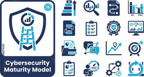 фотографія Comprehensive set of cybersecurity maturity model vector icons illustrating data
