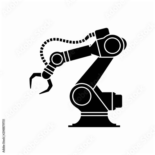 Black Industrial Robotic Arm Vector Icon