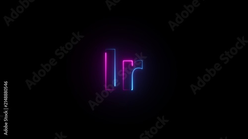 Photography Neon glowing letters lr on a black background light