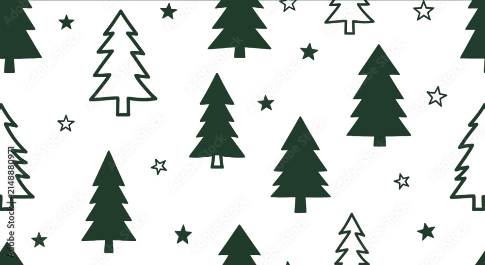 Obraz premium Seamless Forest Pattern with Pine Trees and Stars