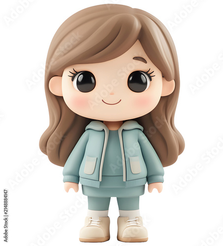 Cute 3D render of a little girl clay character, isolated background