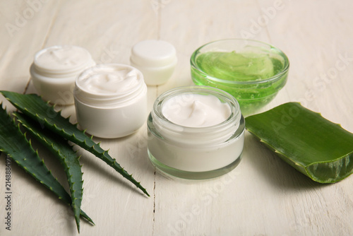 Jars of cosmetic cream and ...