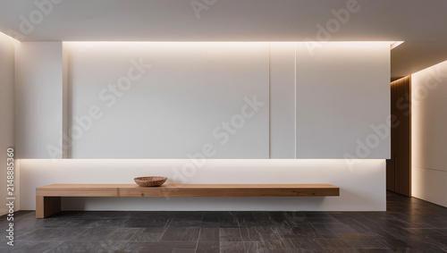 Modern Minimalist Interior Design with Wooden Bench and LED Lighting