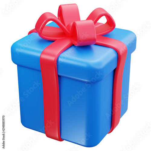 Blue Mystery Gift Box With Red Ribbon 3D Illustrations