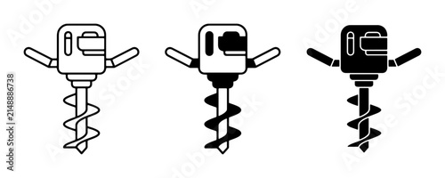 Auger Drill Icons, Earth Auger Vector Set, Handheld Soil Drill Machine Illustrations, Construction Tool Graphics