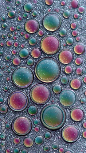 Abstract oil and water circles with holographic teal and pink gradient bokeh
