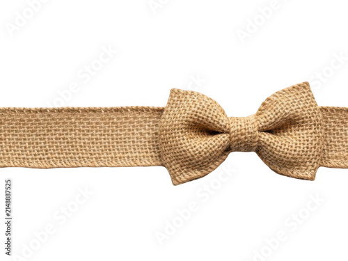 A brown ribbon with a bow on a white background