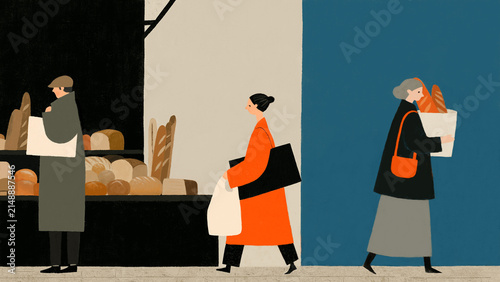 Obraz na płótnie パン屋で買い物する人のイラスト