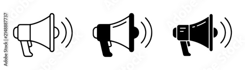 Картината върху платно Megaphone Icons, Announcement Symbols, Sound Wave Graphics