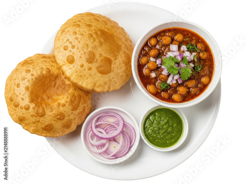 A plate of indian street food with chole and bhature