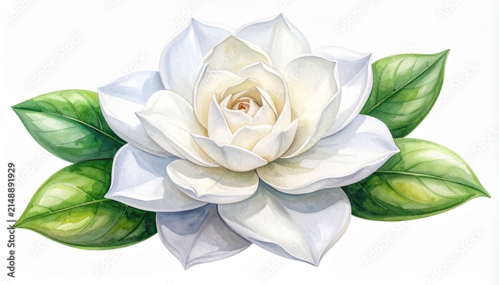 Fototapeta premium Elegant White Gardenia Watercolor Flower Illustration Isolated on White